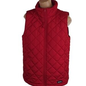 Lands' End Vest Womens Small Red Quilted Puffer Full Zip Diamond Quilted Casual